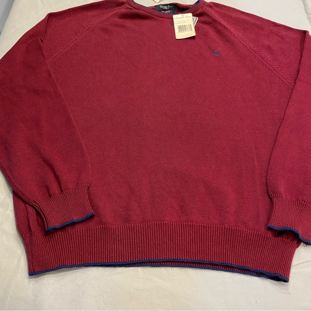 Christian Dior Sweater NWT Men’s Large Wine Pullover Crewneck 100%Cotton Vtg
